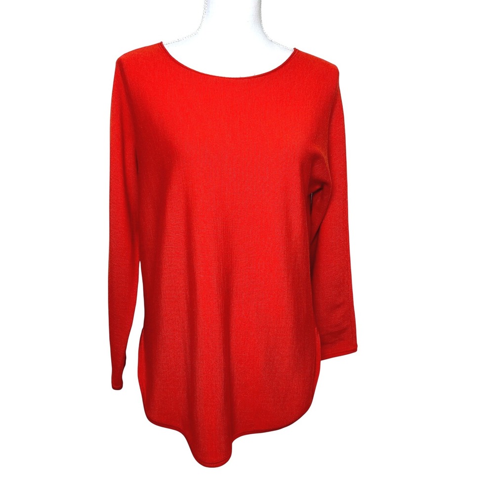 Eileen Fisher Womens Merino Wool Tunic Sweater Orange Red High Low Side Slit M